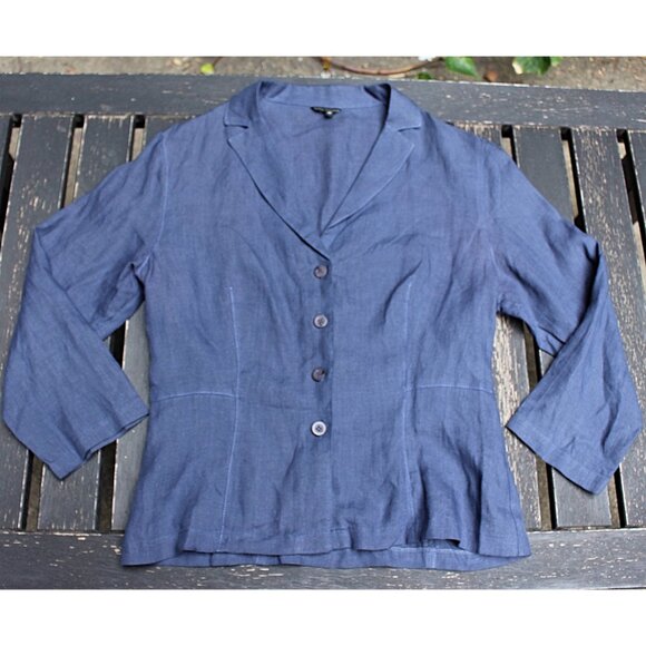 TARA JARMON Paris -"Ingrid" Lightweight Linen Blazer in Blue, 42, Made in France - Picture 3 of 10